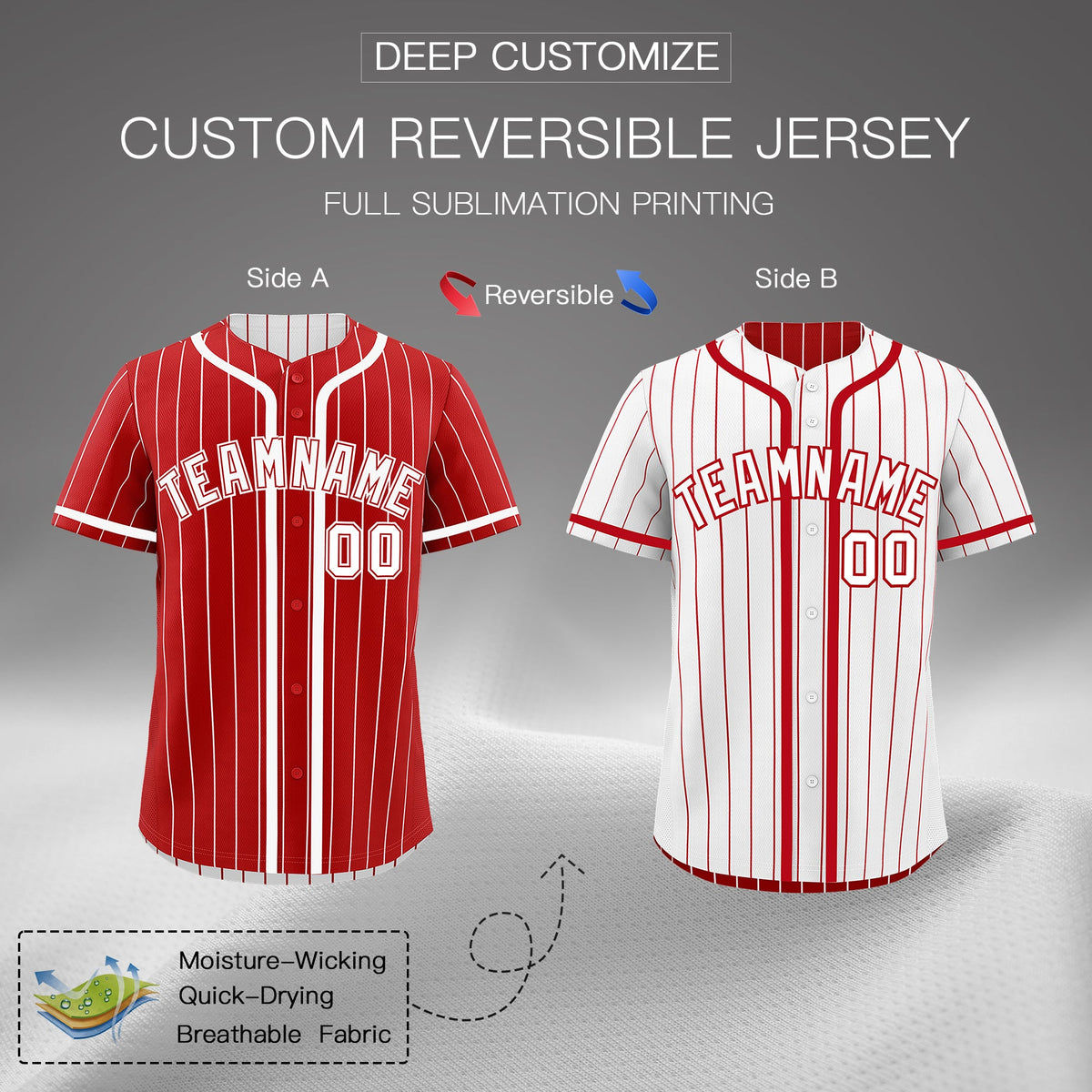Custom Red White Reversible Stripe Fashion Breathable Baseball Jersey| KXKSHOP