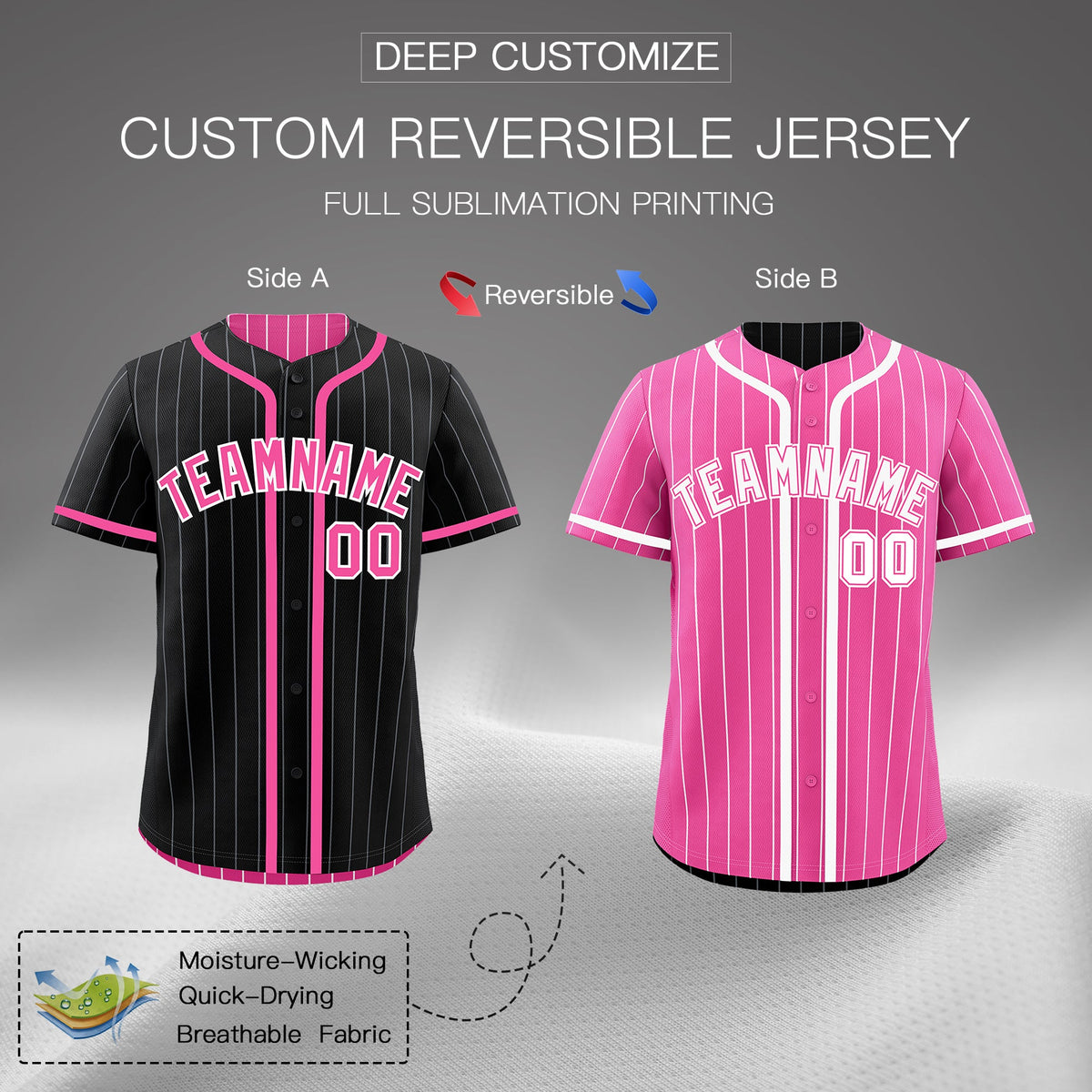 Custom Black Pink Reversible Stripe Fashion Lightweight Baseball Jersey| KXKSHOP