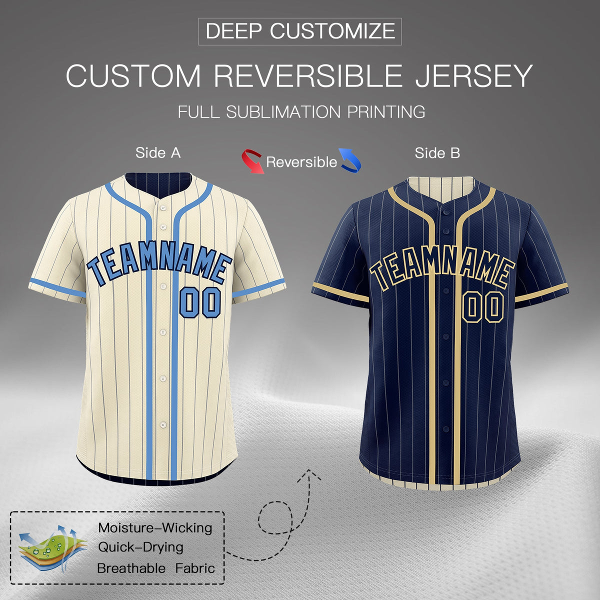 Custom Cream Navy Reversible Stripe Fashion Breathable Baseball Jersey| KXKSHOP