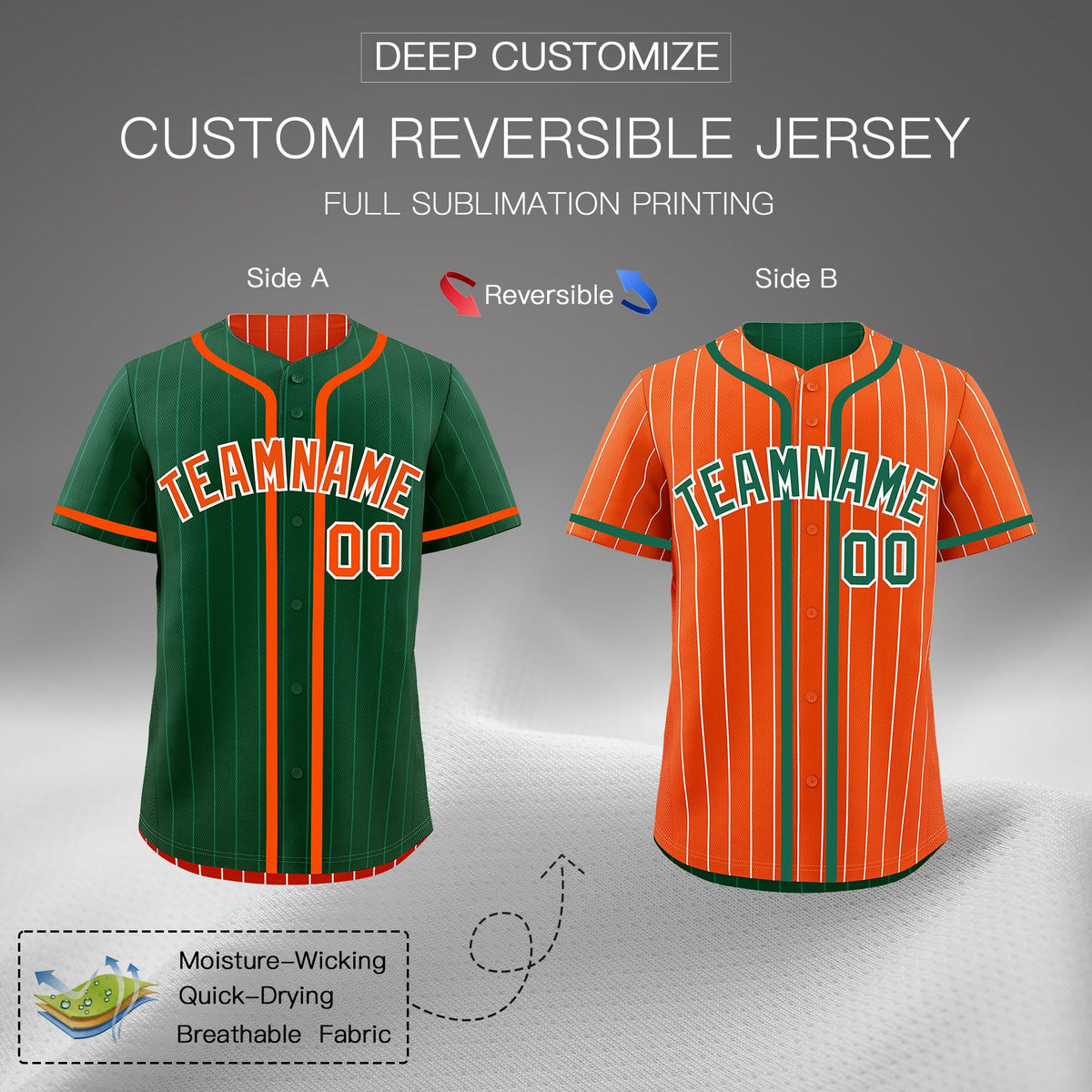Custom Green Orange Reversible Stripe Fashion Lightweight Baseball Jersey| KXKSHOP