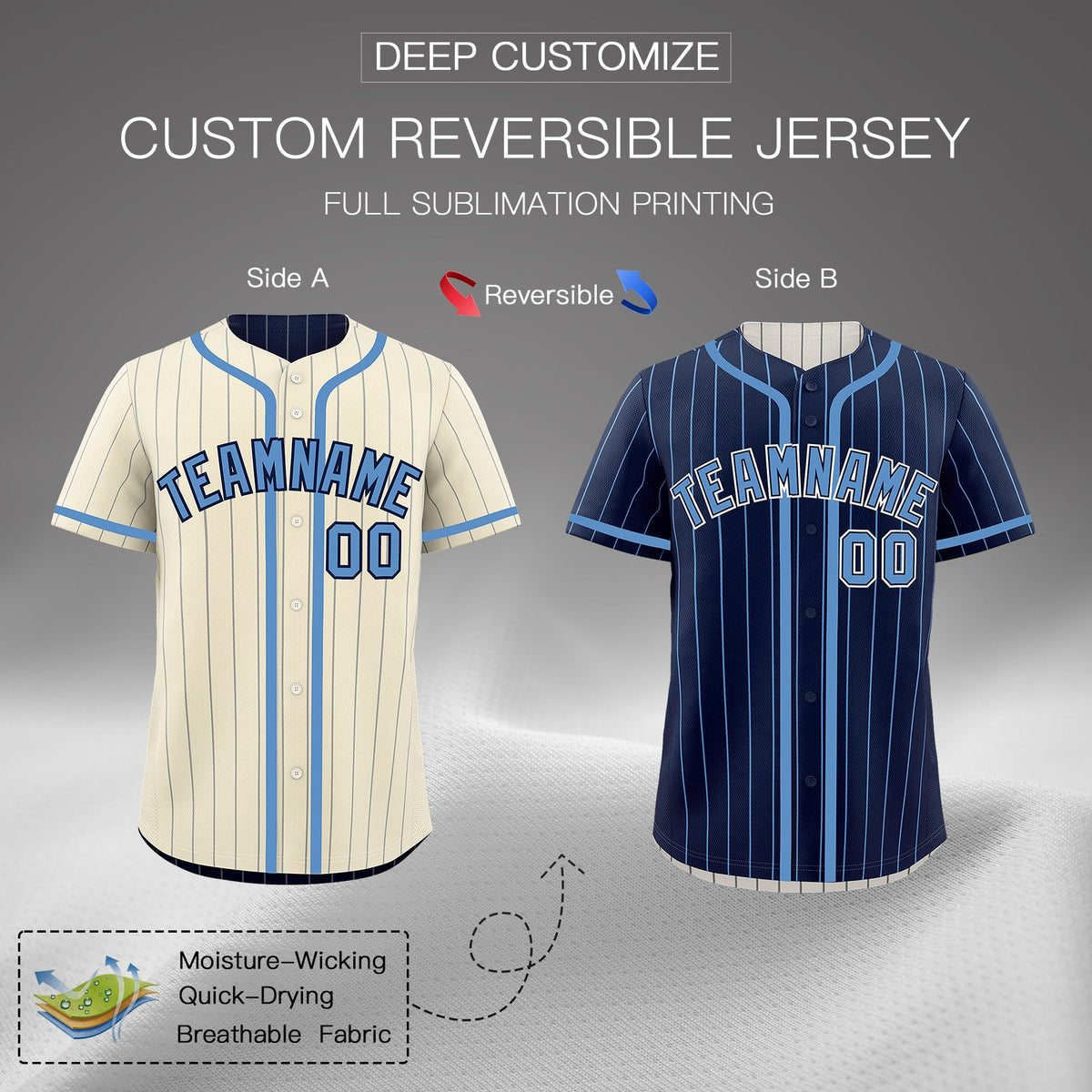 Custom Cream Navy Reversible Stripe Fashion Breathable Baseball Jersey| KXKSHOP