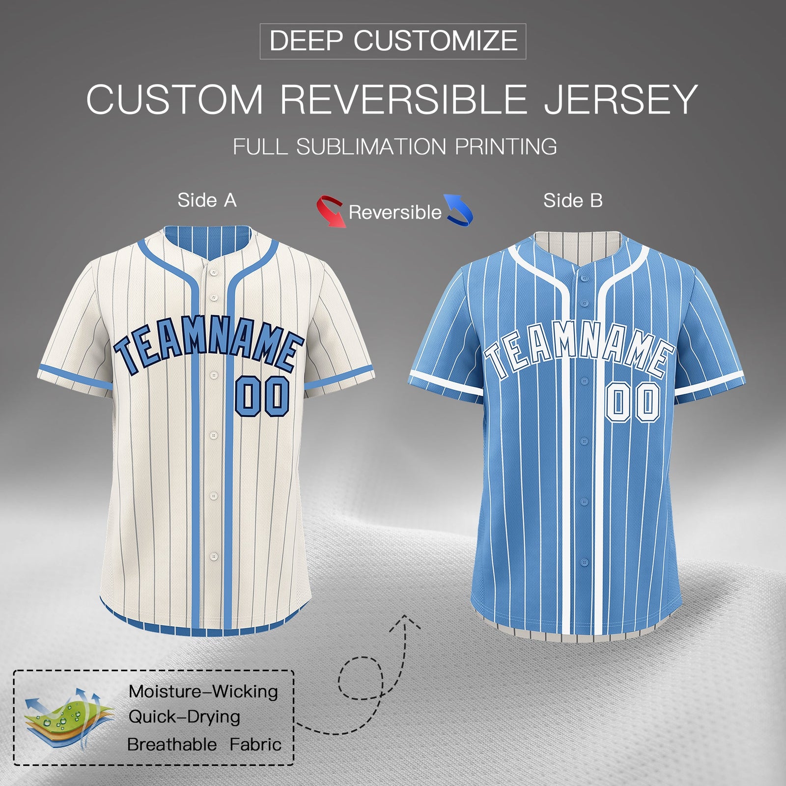 Custom Cream Light Blue Reversible Stripe Fashion Lightweight Baseball Jersey| KXKSHOP