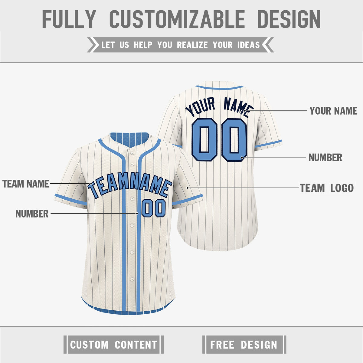 Custom Cream Light Blue Reversible Stripe Fashion Lightweight Baseball Jersey| KXKSHOP