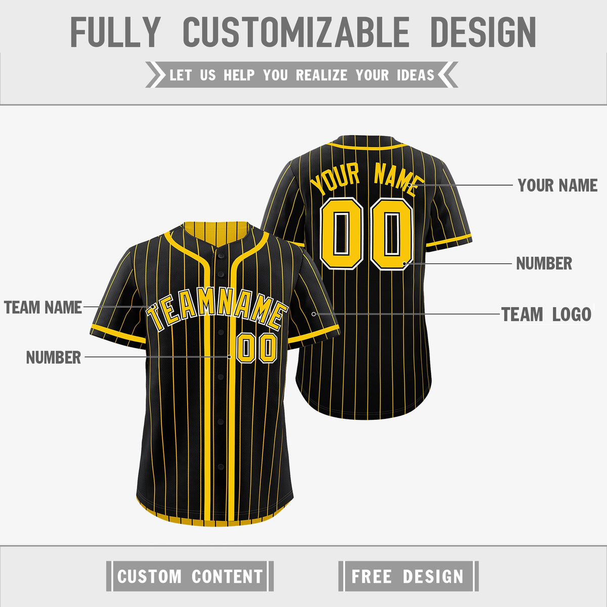 Custom Black Yellow Reversible Stripe Fashion Breathable Baseball Jersey| KXKSHOP