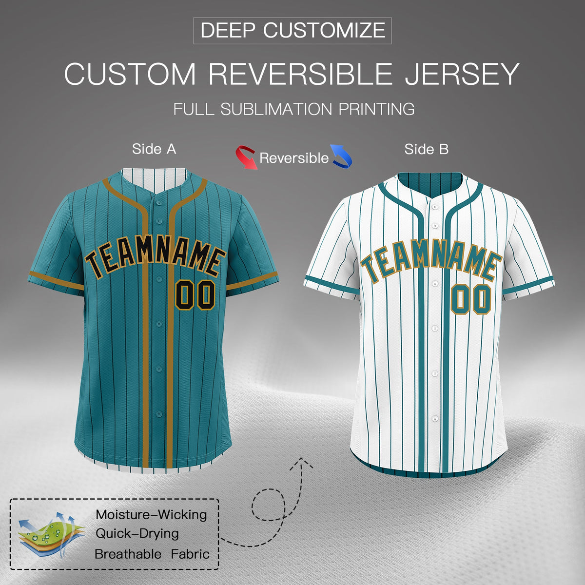 Custom Teal White Reversible Stripe Fashion Lightweight Baseball Jersey| KXKSHOP