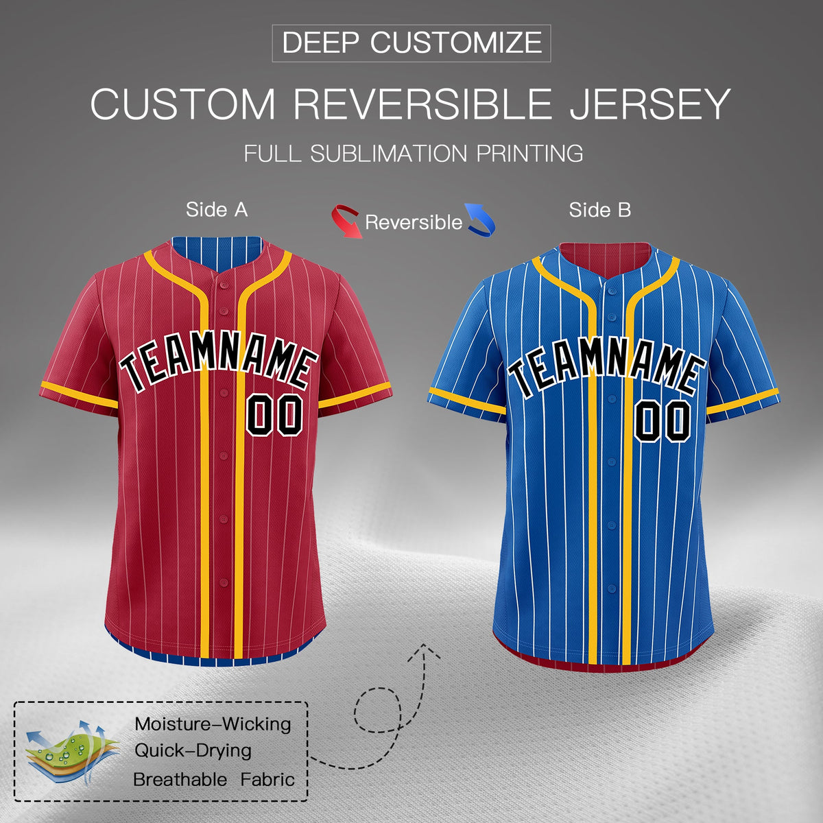 Custom Crimson Royal Reversible Stripe Fashion Breathable Baseball Jersey| KXKSHOP
