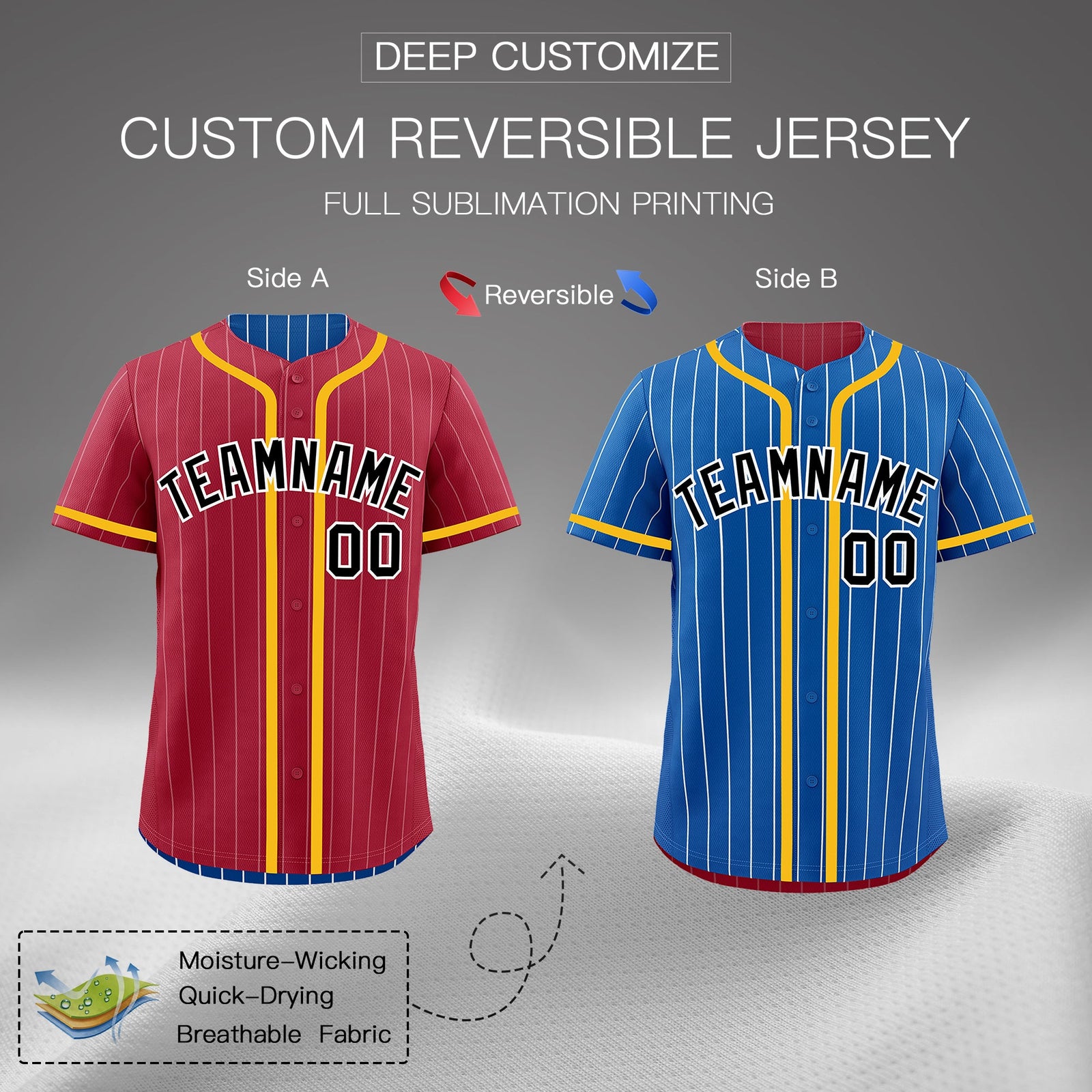 Custom Crimson Royal Reversible Stripe Fashion Breathable Baseball Jersey| KXKSHOP