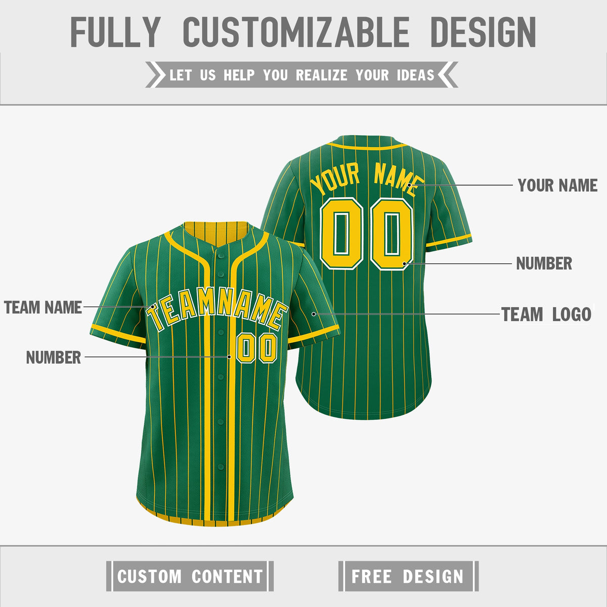 Custom Kelly Green Yellow Reversible Stripe Fashion Lightweight Baseball Jersey| KXKSHOP