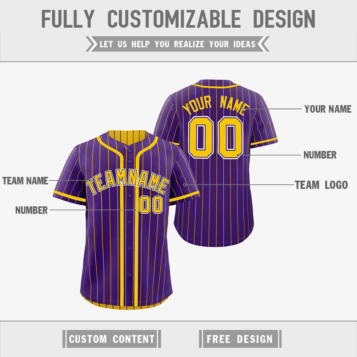 Custom Purple Yellow Reversible Stripe Fashion Lightweight Baseball Jersey| KXKSHOP