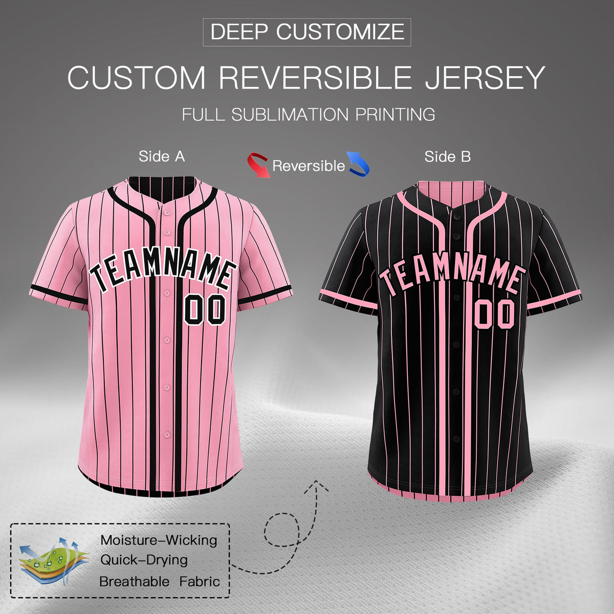 Custom Light Pink Black Reversible Stripe Fashion Breathable Baseball Jersey| KXKSHOP