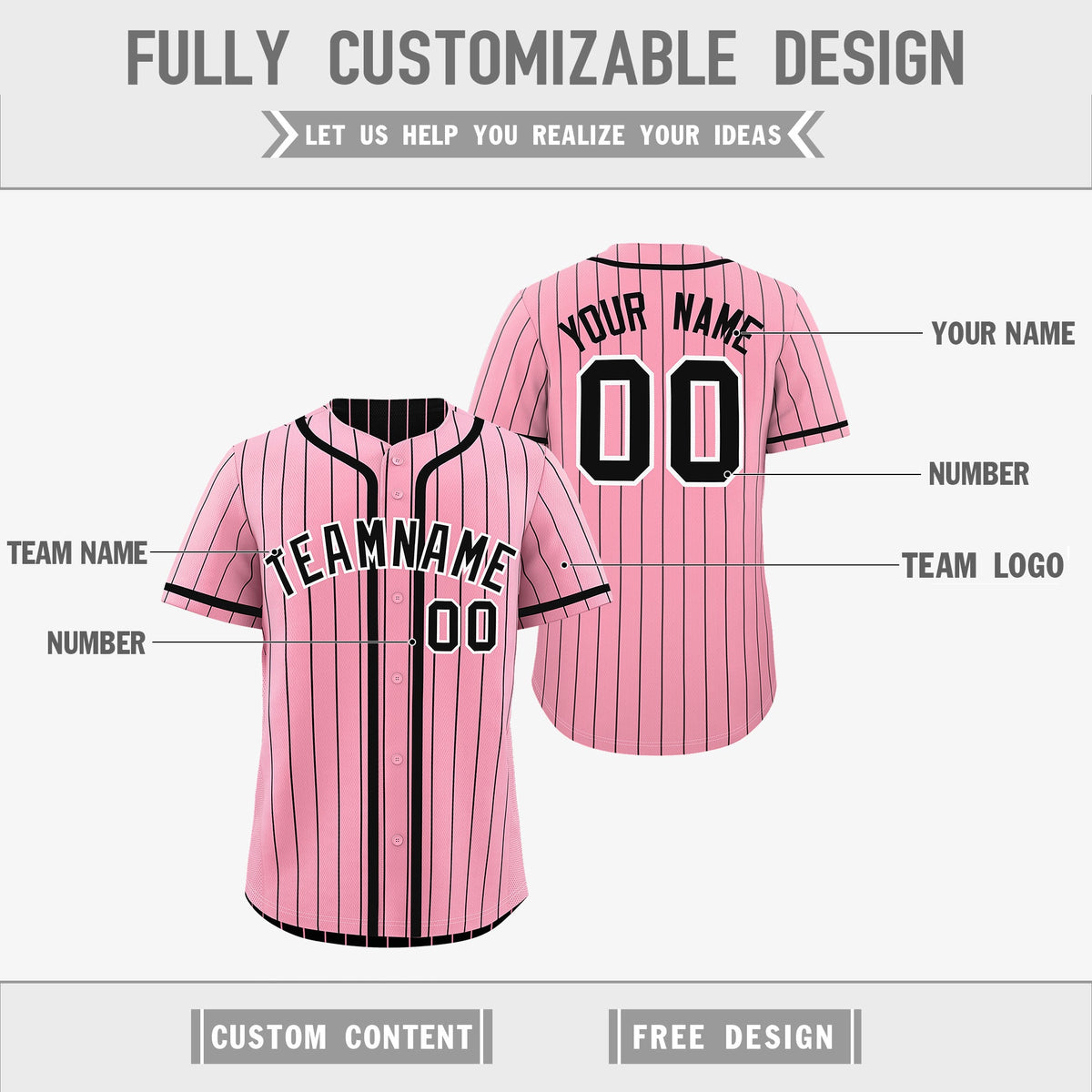 Custom Light Pink Black Reversible Stripe Fashion Breathable Baseball Jersey| KXKSHOP