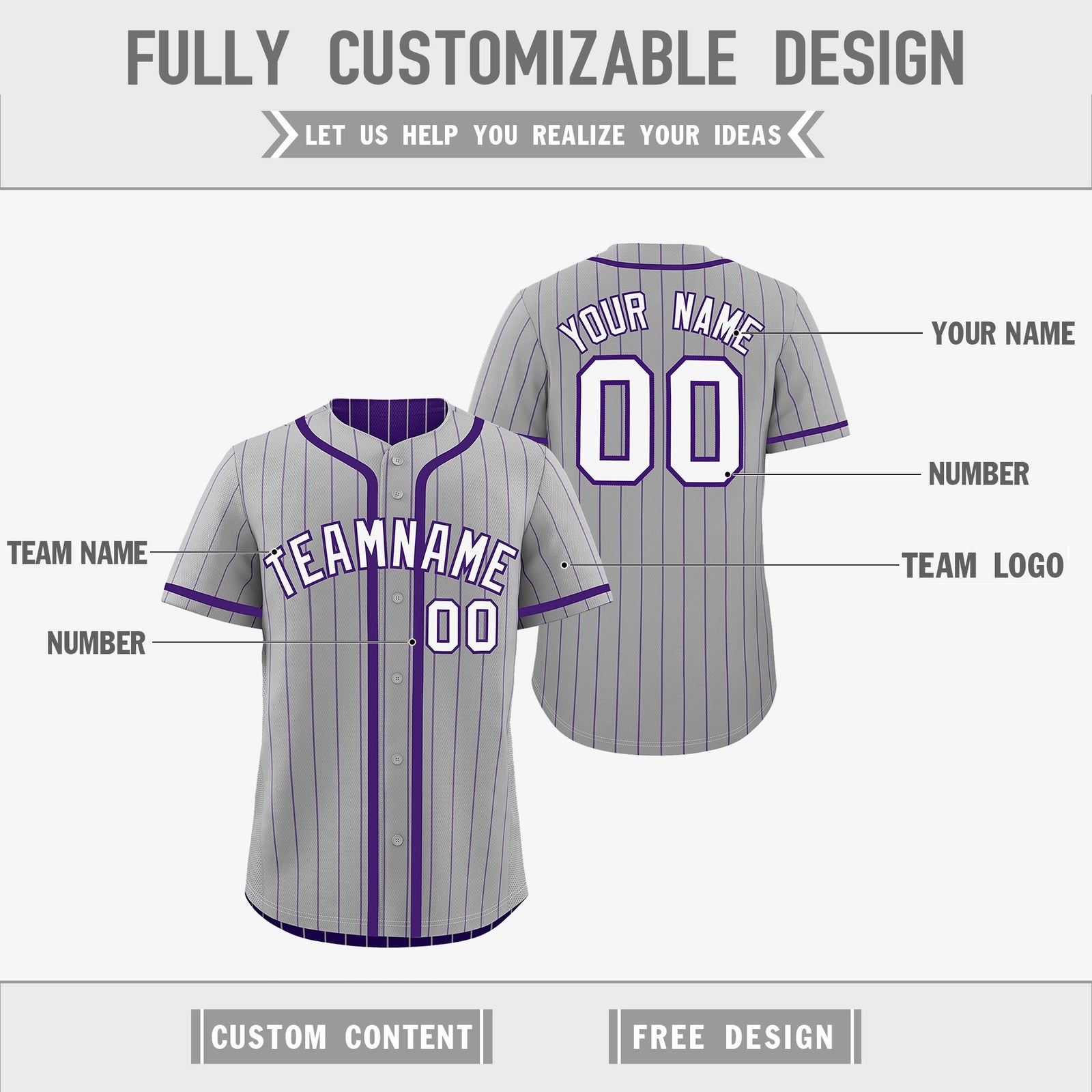 Custom Gray Purple Reversible Stripe Fashion Lightweight Baseball Jersey| KXKSHOP