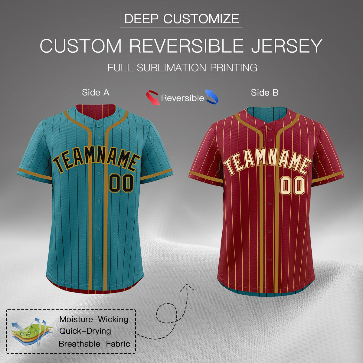 Custom Teal Crimson Reversible Stripe Fashion Breathable Baseball Jersey| KXKSHOP