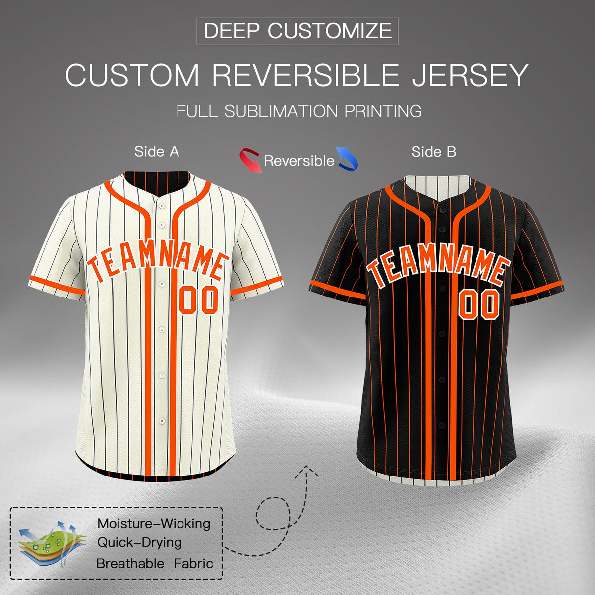 Custom Cream Black Orange Reversible Stripe Fashion Breathable Baseball Jersey| KXKSHOP
