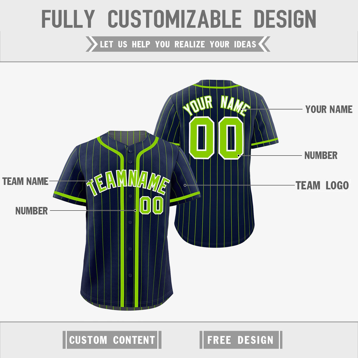 Custom Navy Neon Green Reversible Stripe Fashion Breathable Baseball Jersey| KXKSHOP