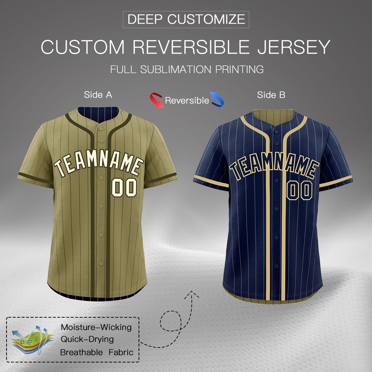 Custom Navy Olive Reversible Stripe Fashion Lightweight Baseball Jersey| KXKSHOP