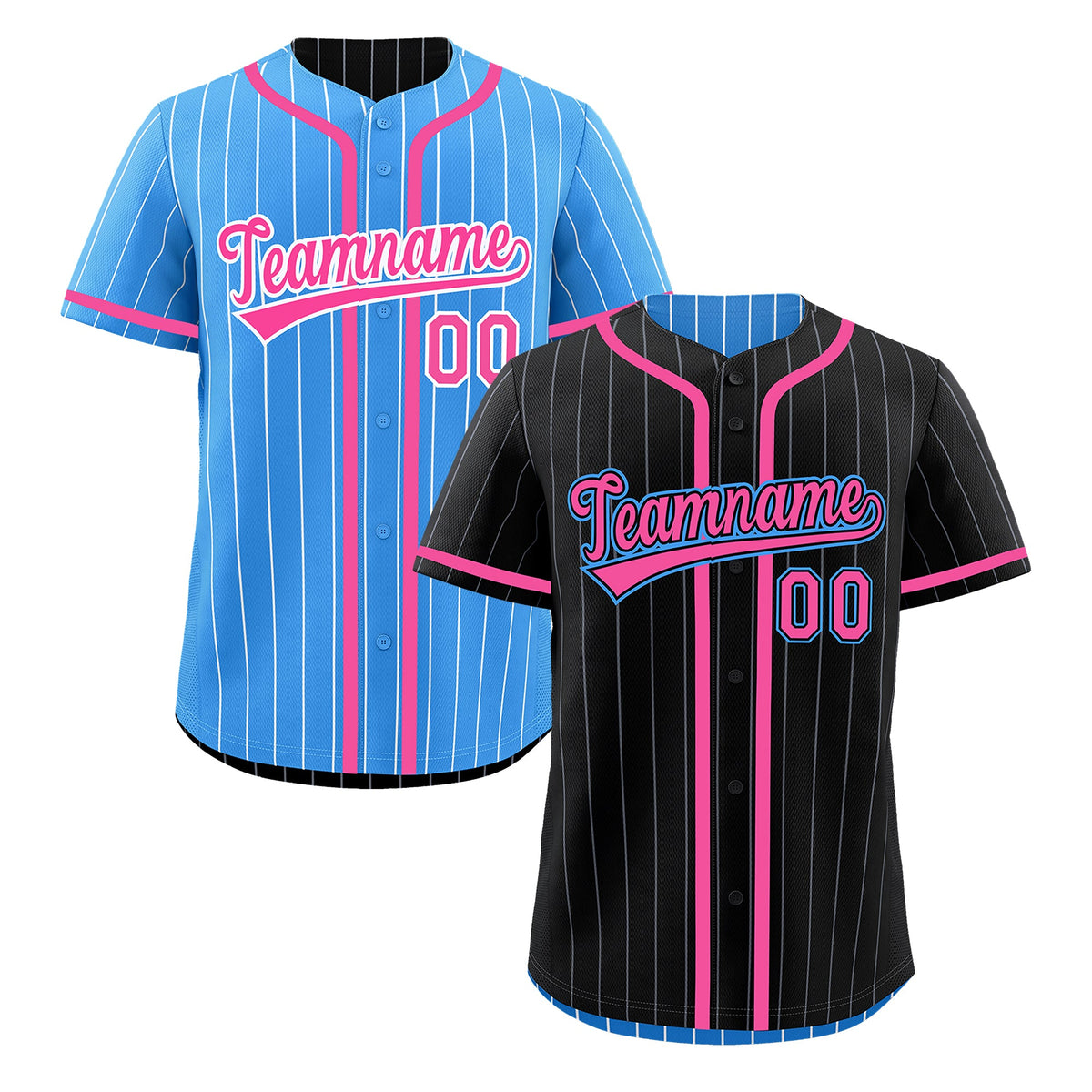 Custom Black Powder Blue Reversible Stripe Fashion Breathable Baseball Jersey| KXKSHOP