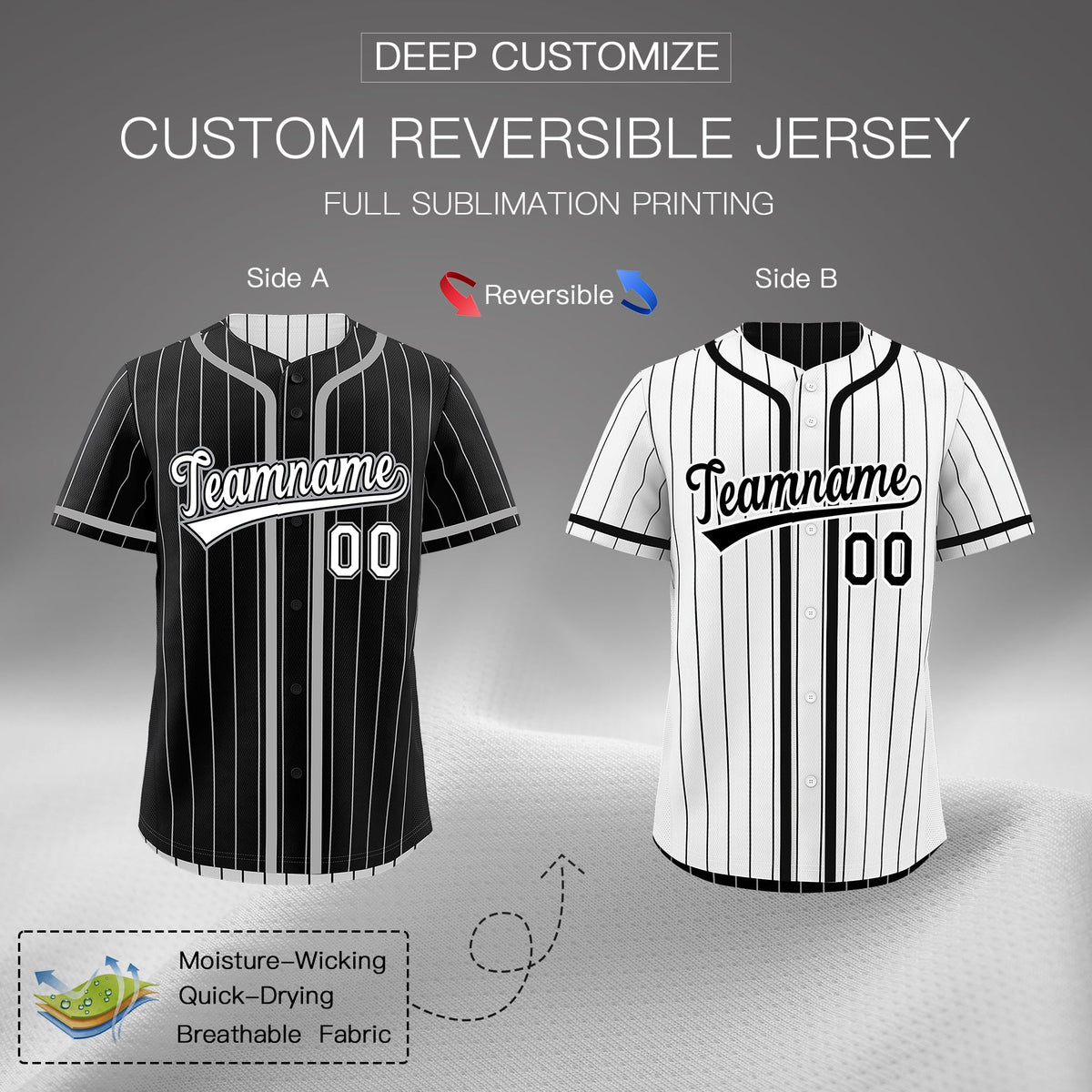 Custom Black White Reversible Stripe Fashion Lightweight Baseball Jersey| KXKSHOP
