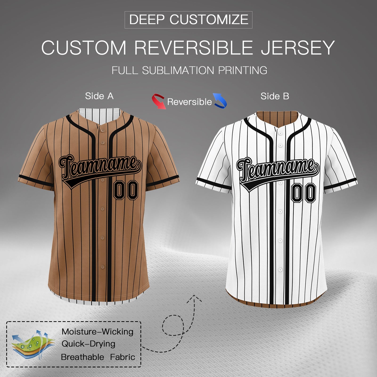Custom White Black Reversible Stripe Fashion Lightweight Baseball Jersey| KXKSHOP