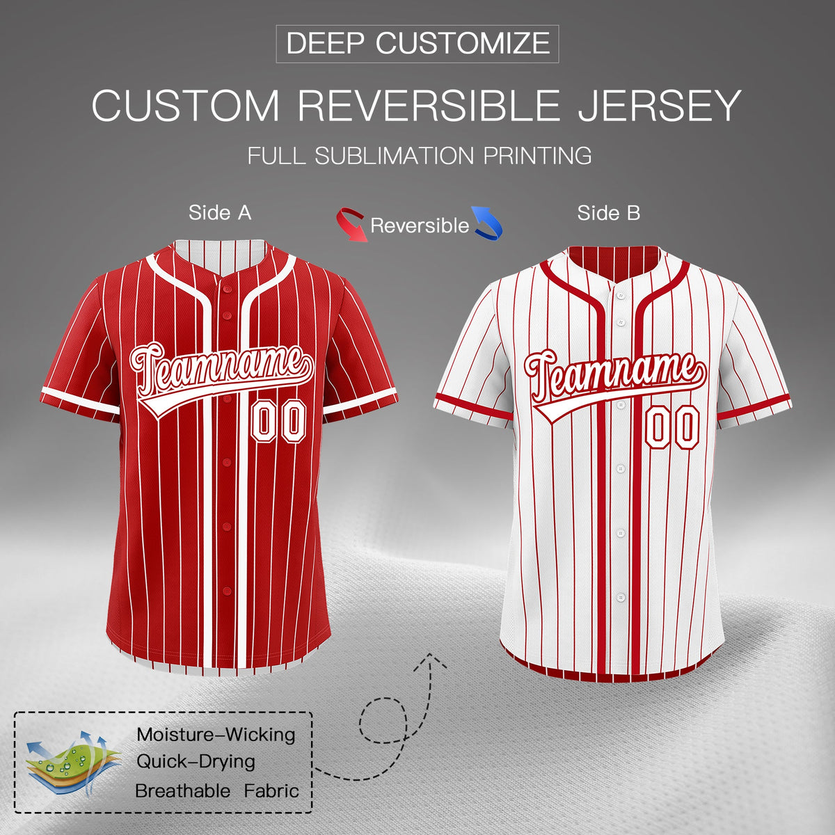 Custom Red White Reversible Stripe Fashion Breathable Baseball Jersey| KXKSHOP