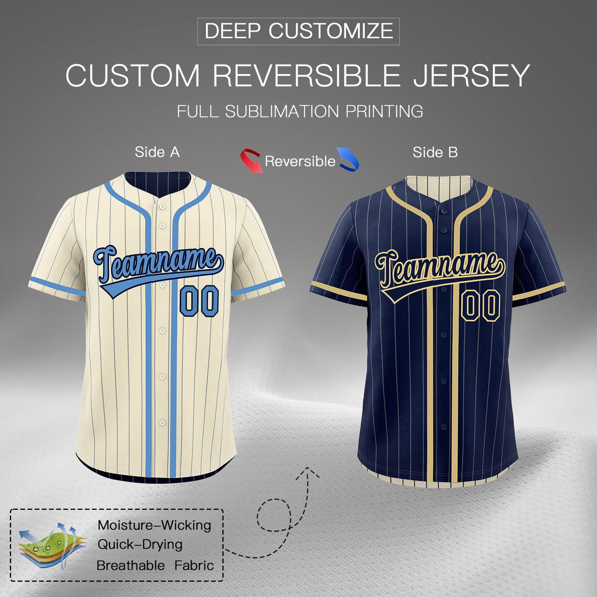 Custom Cream Navy Reversible Stripe Fashion Breathable Baseball Jersey| KXKSHOP