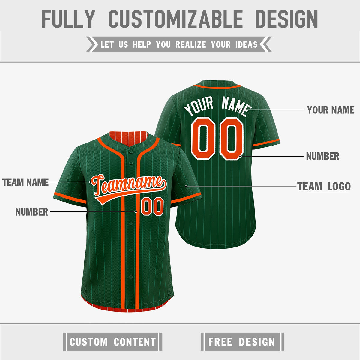Custom Green Orange Reversible Stripe Fashion Lightweight Baseball Jersey| KXKSHOP