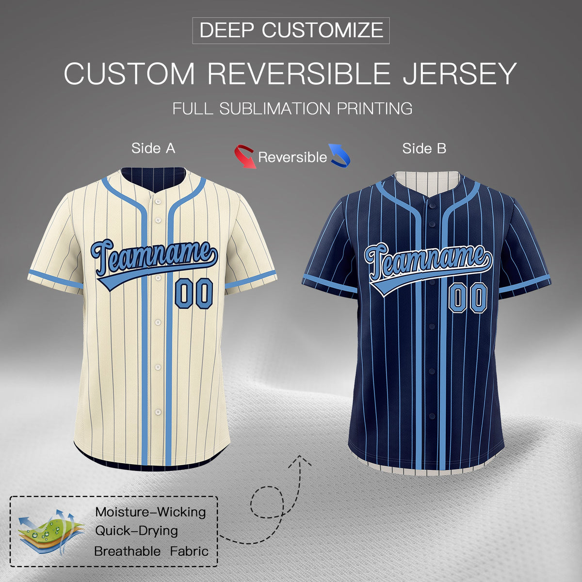 Custom Cream Navy Reversible Stripe Fashion Breathable Baseball Jersey| KXKSHOP