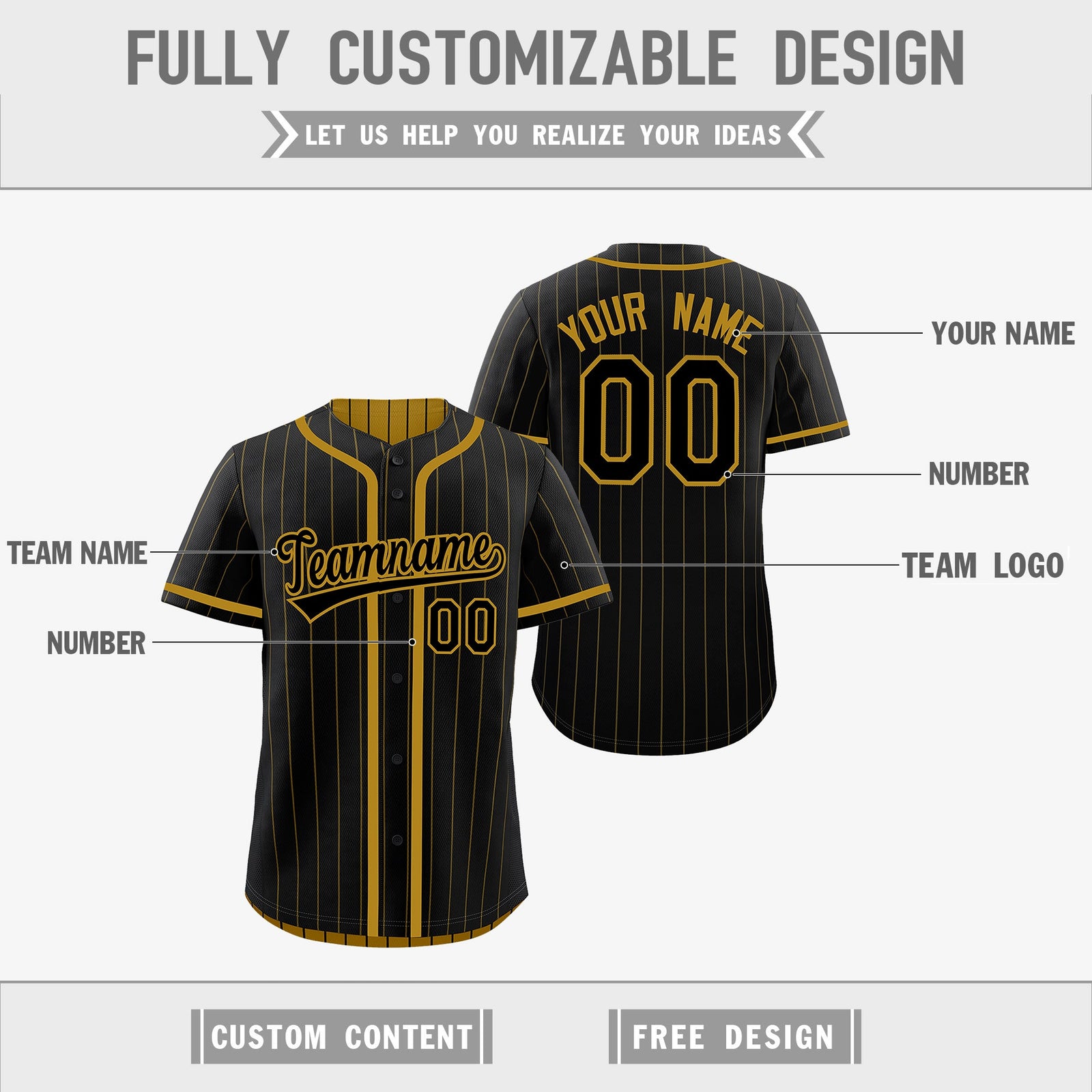 Custom Black Old Gold Reversible Stripe Fashion Breathable Baseball Jersey| KXKSHOP