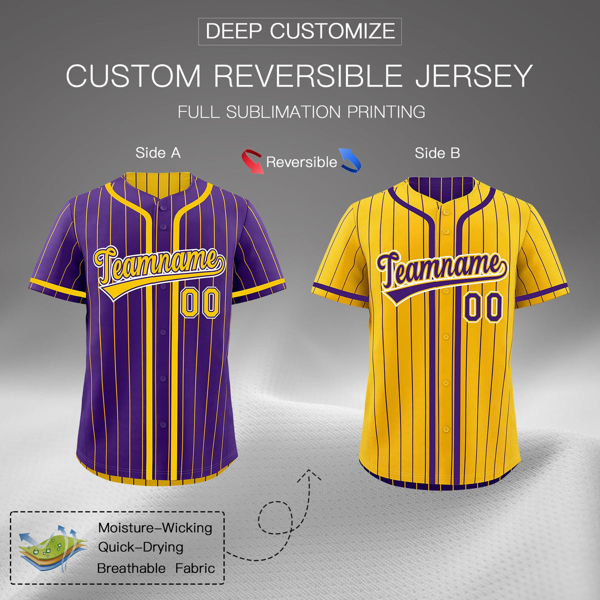 Custom Purple Yellow Reversible Stripe Fashion Lightweight Baseball Jersey| KXKSHOP
