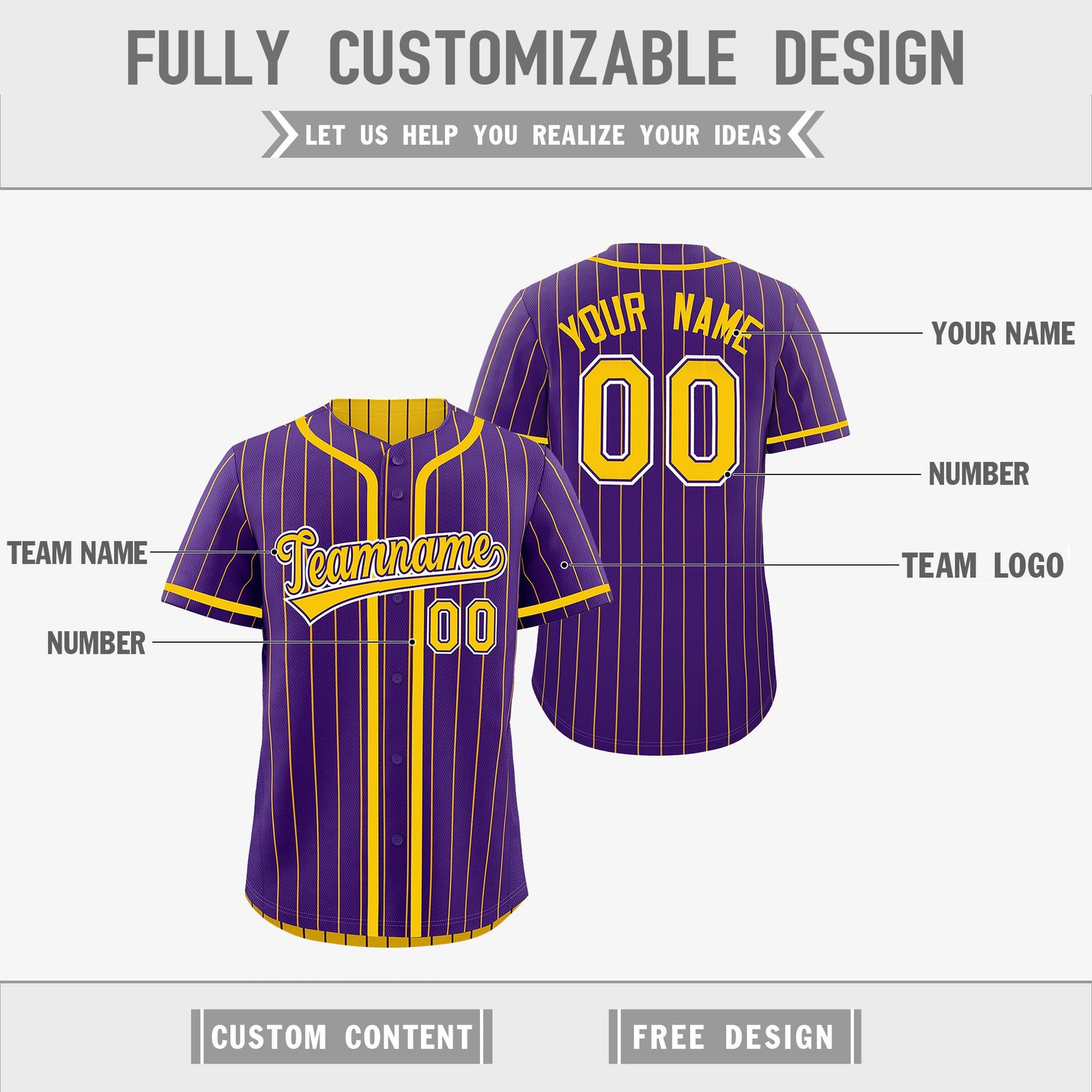 Custom Purple Yellow Reversible Stripe Fashion Lightweight Baseball Jersey| KXKSHOP
