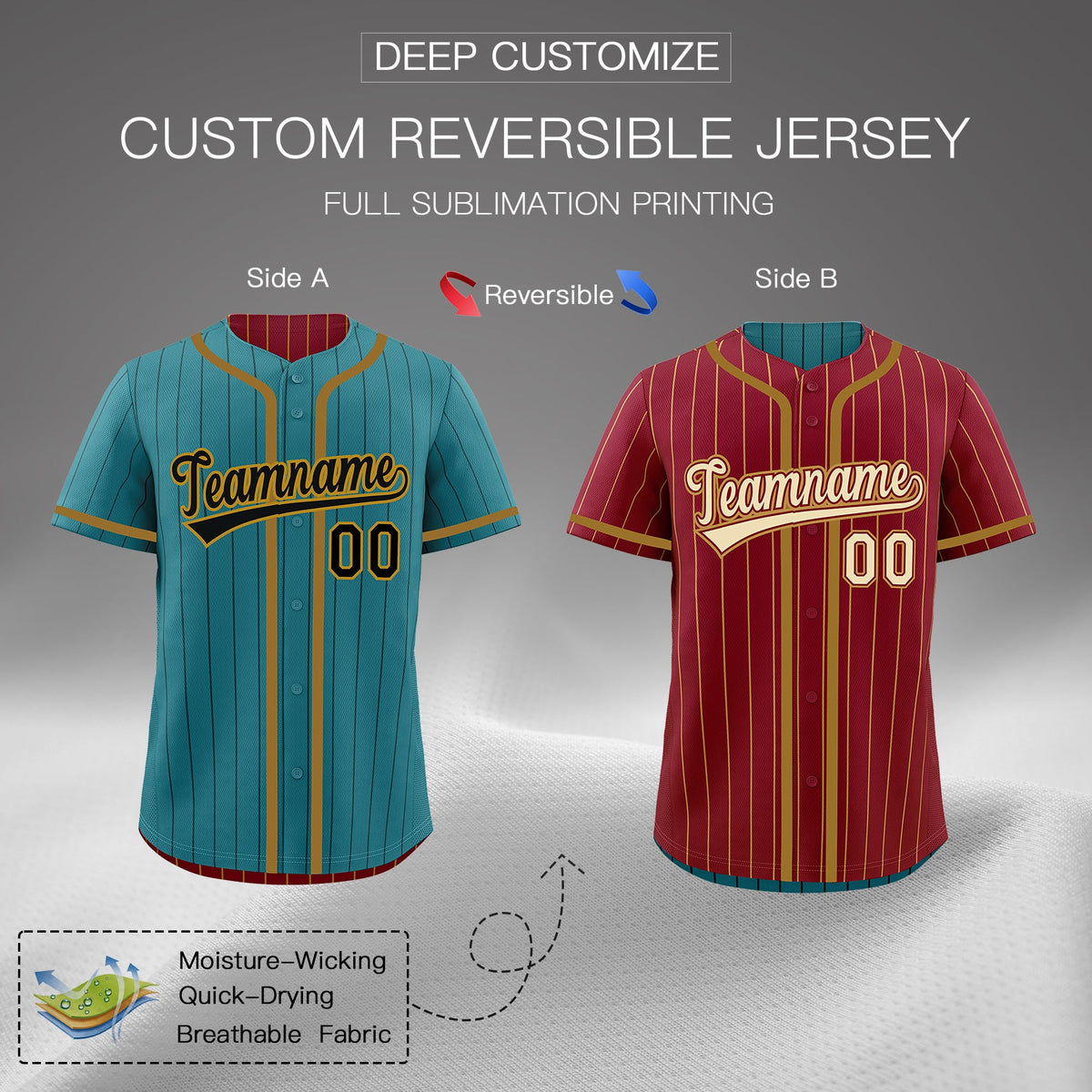 Custom Teal Crimson Reversible Stripe Fashion Breathable Baseball Jersey| KXKSHOP