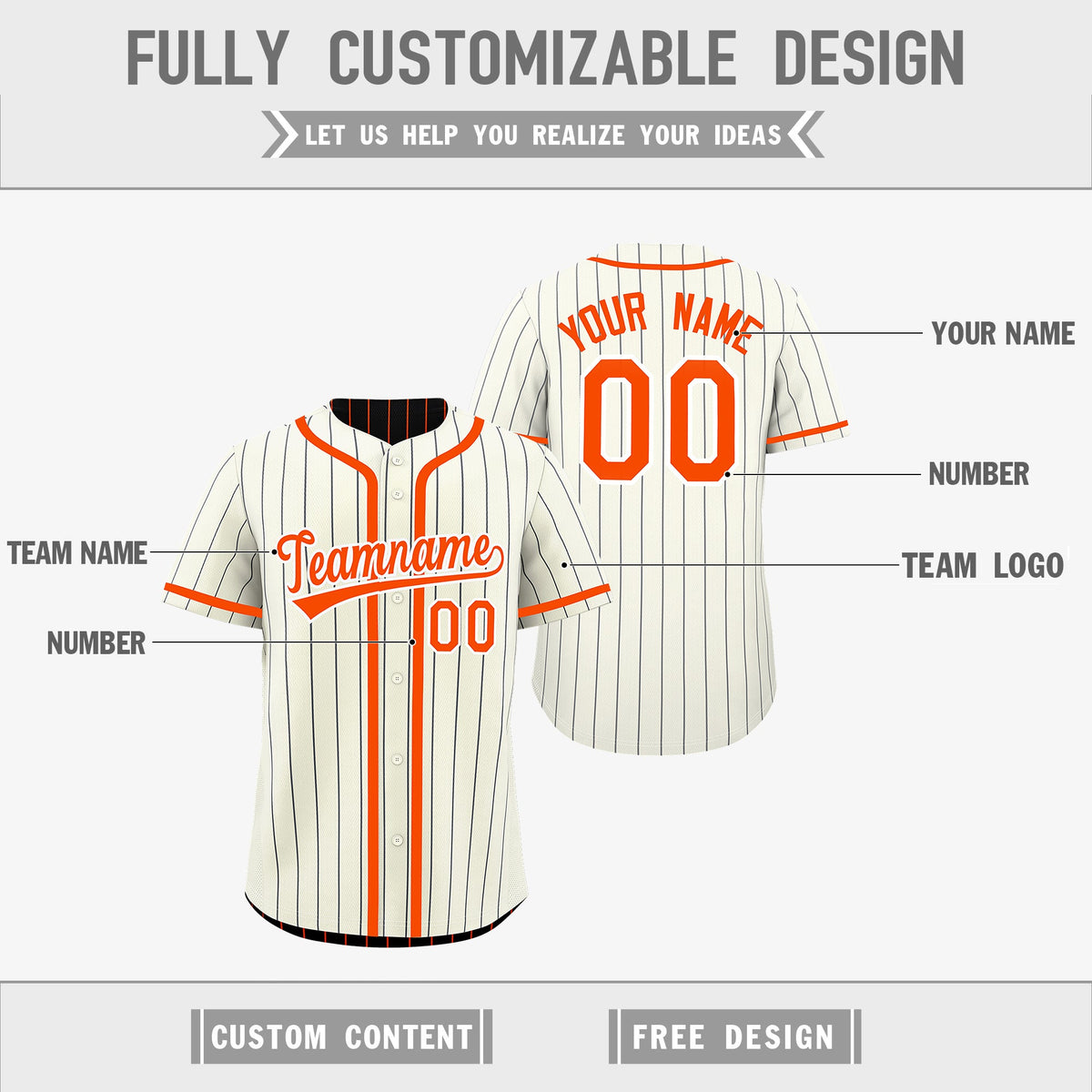 Custom Cream Black Orange Reversible Stripe Fashion Breathable Baseball Jersey| KXKSHOP