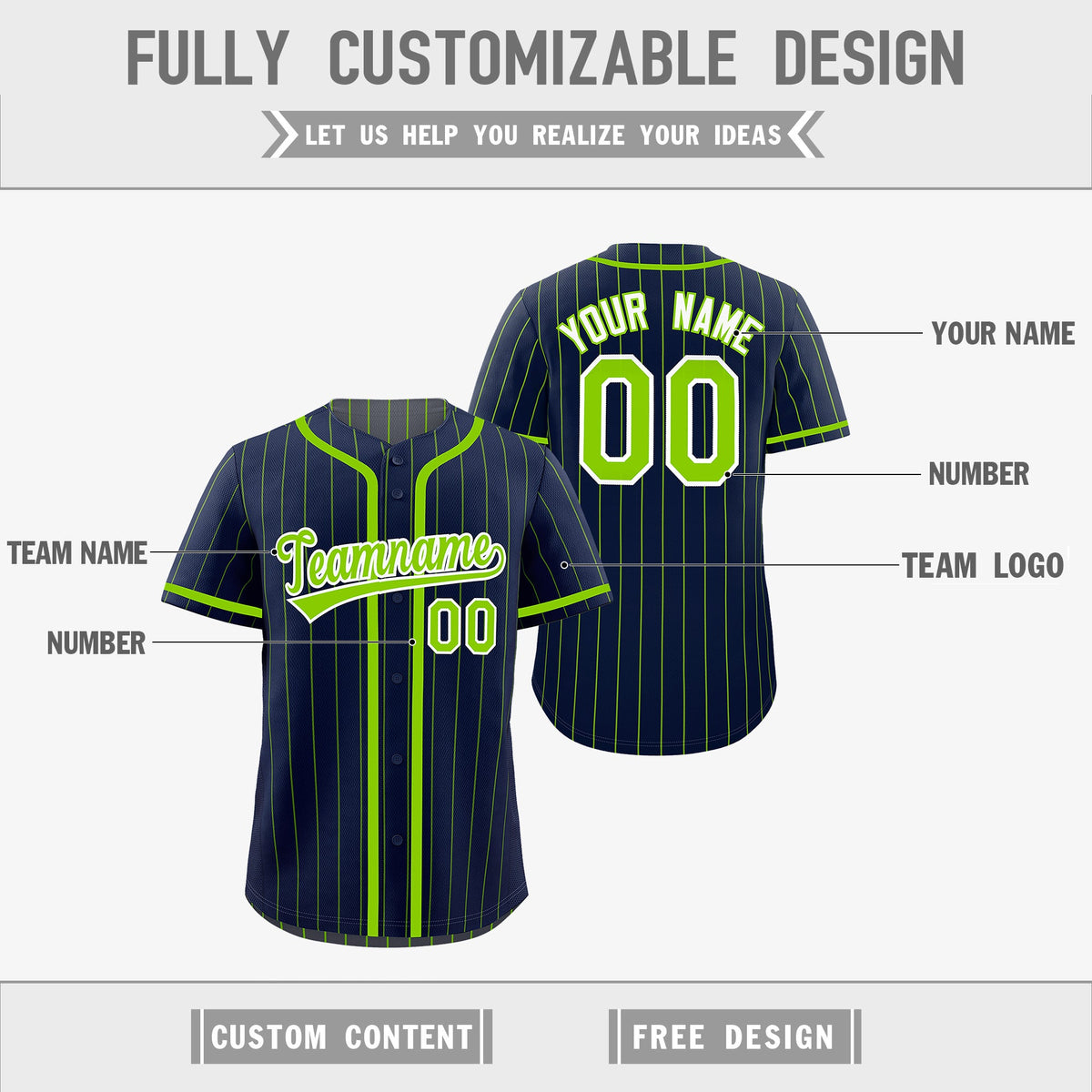 Custom Navy Neon Green Reversible Stripe Fashion Breathable Baseball Jersey| KXKSHOP