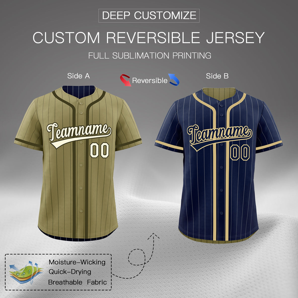 Custom Navy Olive Reversible Stripe Fashion Lightweight Baseball Jersey| KXKSHOP