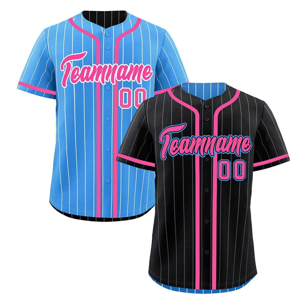 Custom Black Powder Blue Reversible Stripe Fashion Breathable Baseball Jersey| KXKSHOP