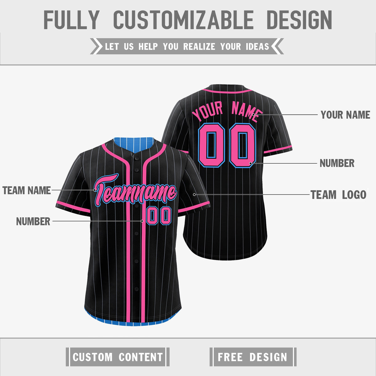 Custom Black Powder Blue Reversible Stripe Fashion Breathable Baseball Jersey| KXKSHOP