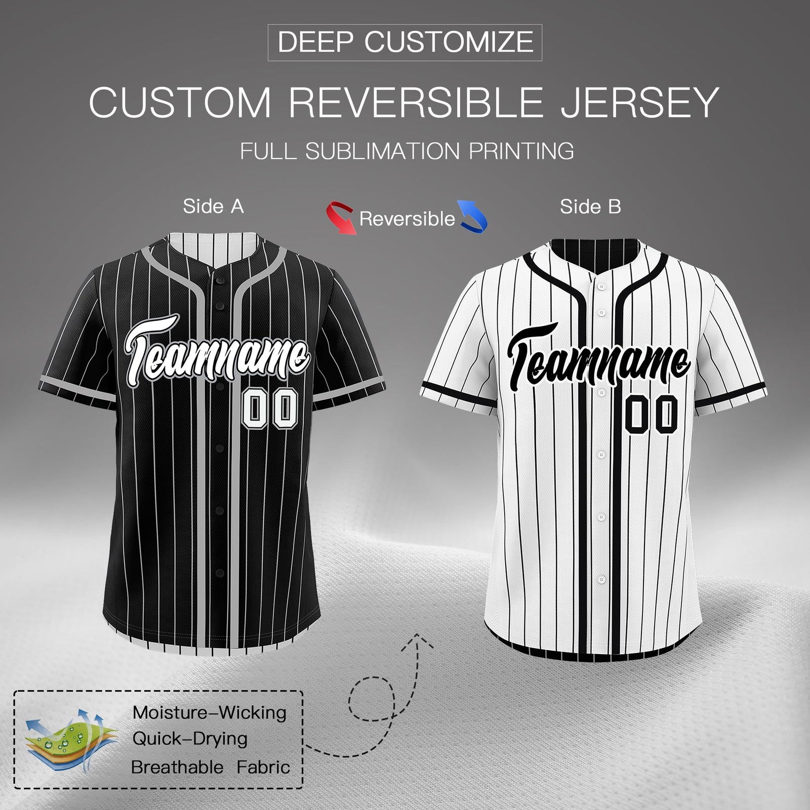 Custom Black White Reversible Stripe Fashion Lightweight Baseball Jersey| KXKSHOP