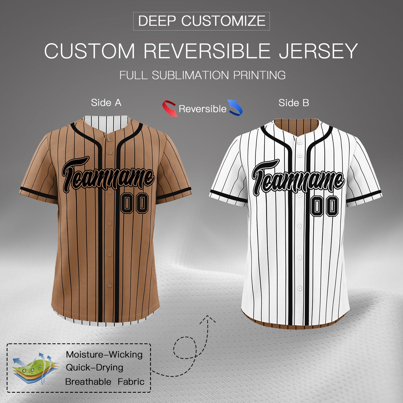 Custom White Black Reversible Stripe Fashion Lightweight Baseball Jersey| KXKSHOP