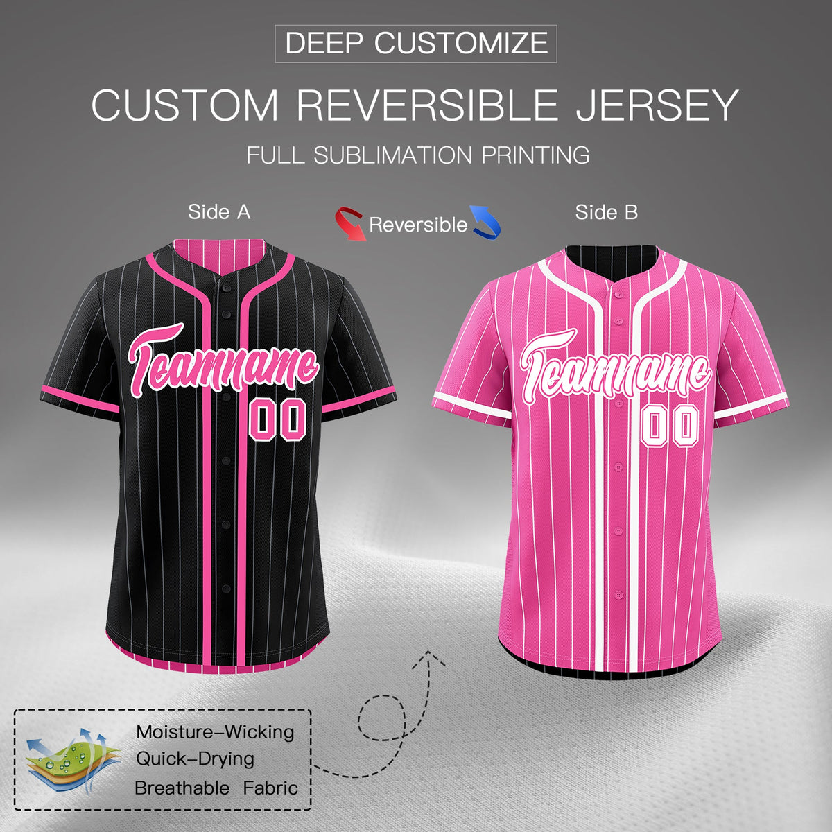Custom Black Pink Reversible Stripe Fashion Lightweight Baseball Jersey| KXKSHOP