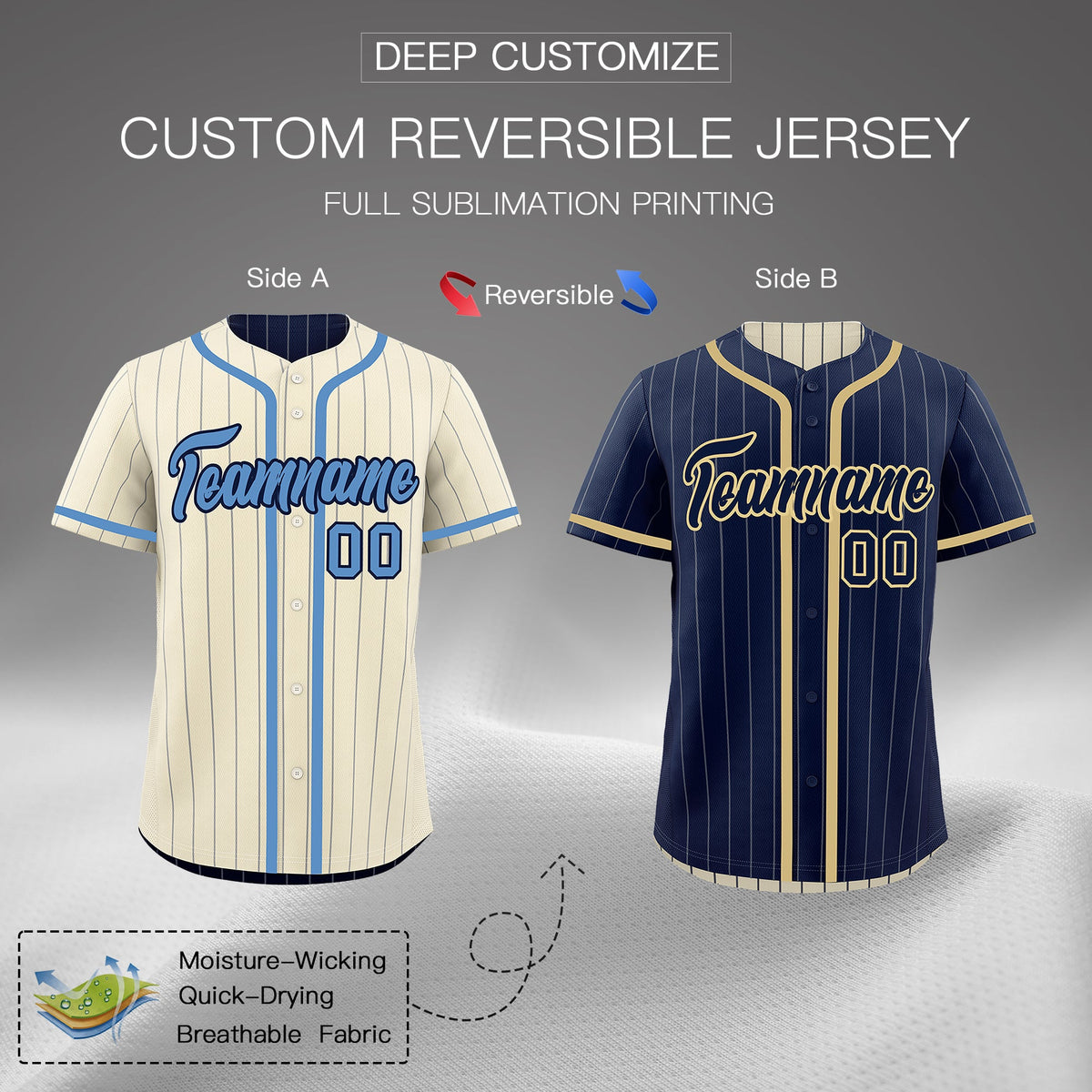 Custom Cream Navy Reversible Stripe Fashion Breathable Baseball Jersey| KXKSHOP