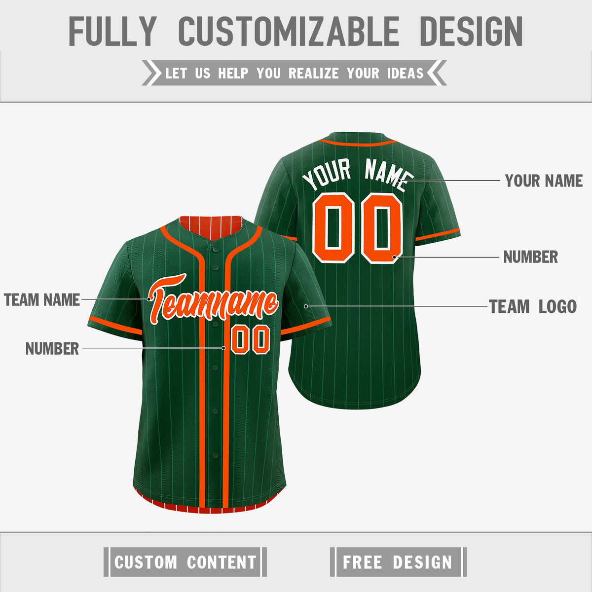 Custom Green Orange Reversible Stripe Fashion Lightweight Baseball Jersey| KXKSHOP