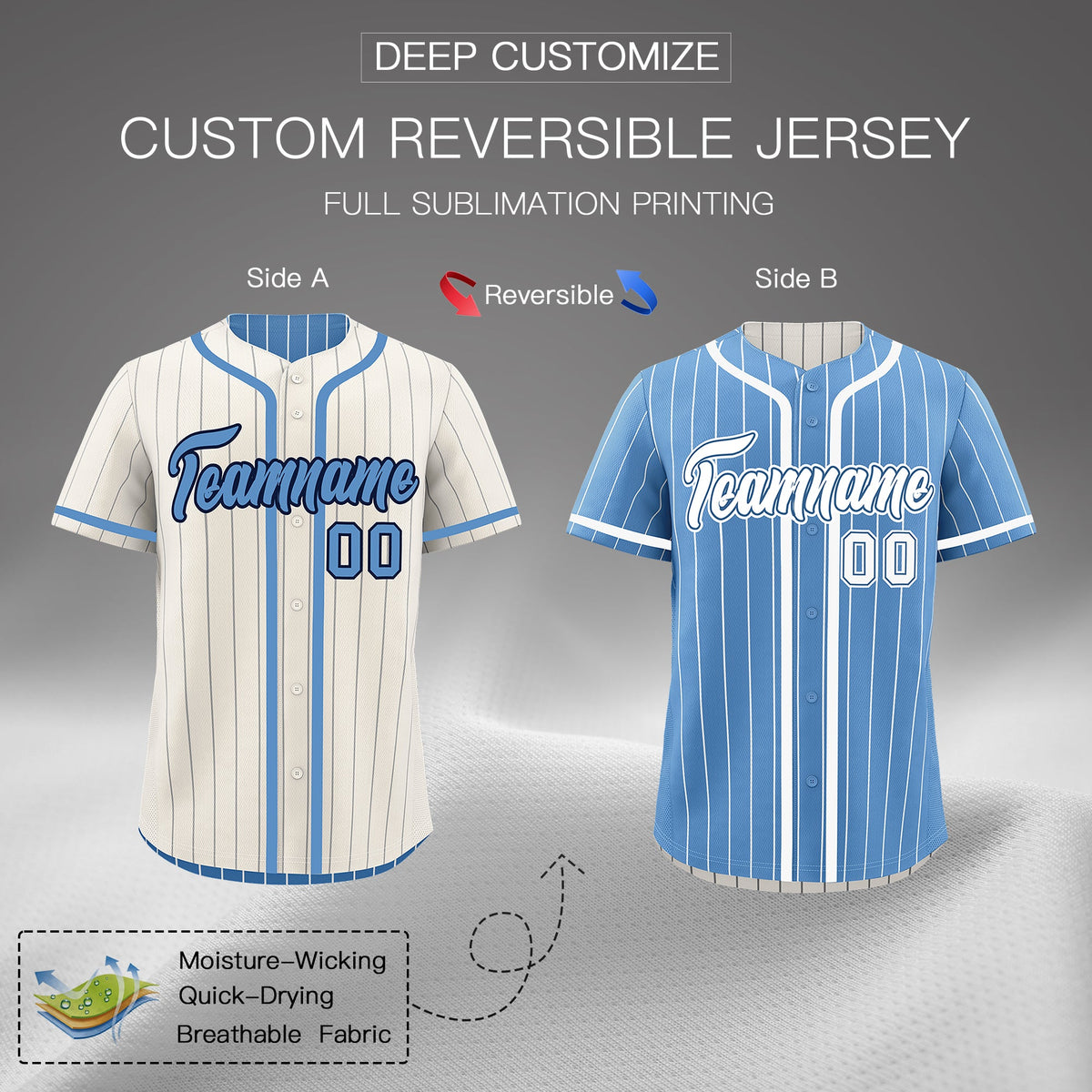 Custom Cream Light Blue Reversible Stripe Fashion Lightweight Baseball Jersey| KXKSHOP