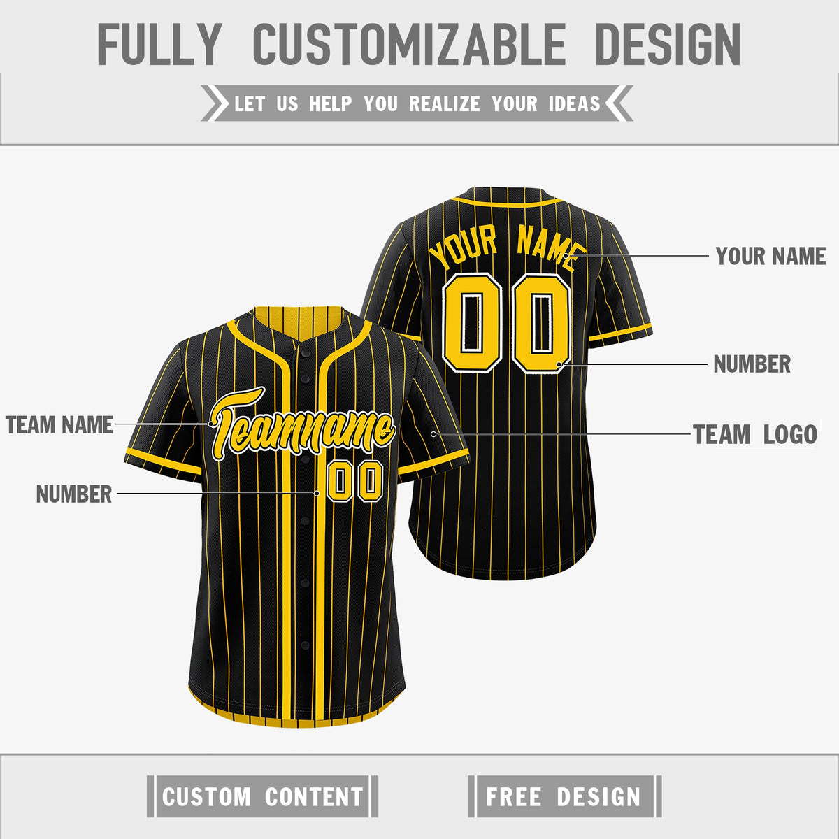 Custom Black Yellow Reversible Stripe Fashion Breathable Baseball Jersey| KXKSHOP