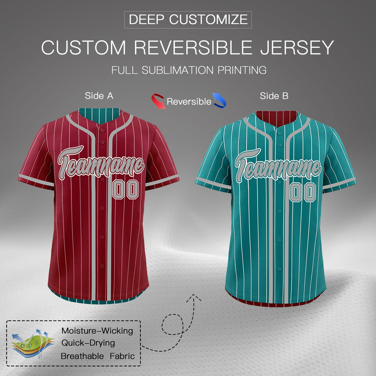 Custom Crimson Teal Reversible Stripe Fashion Lightweight Baseball Jersey| KXKSHOP