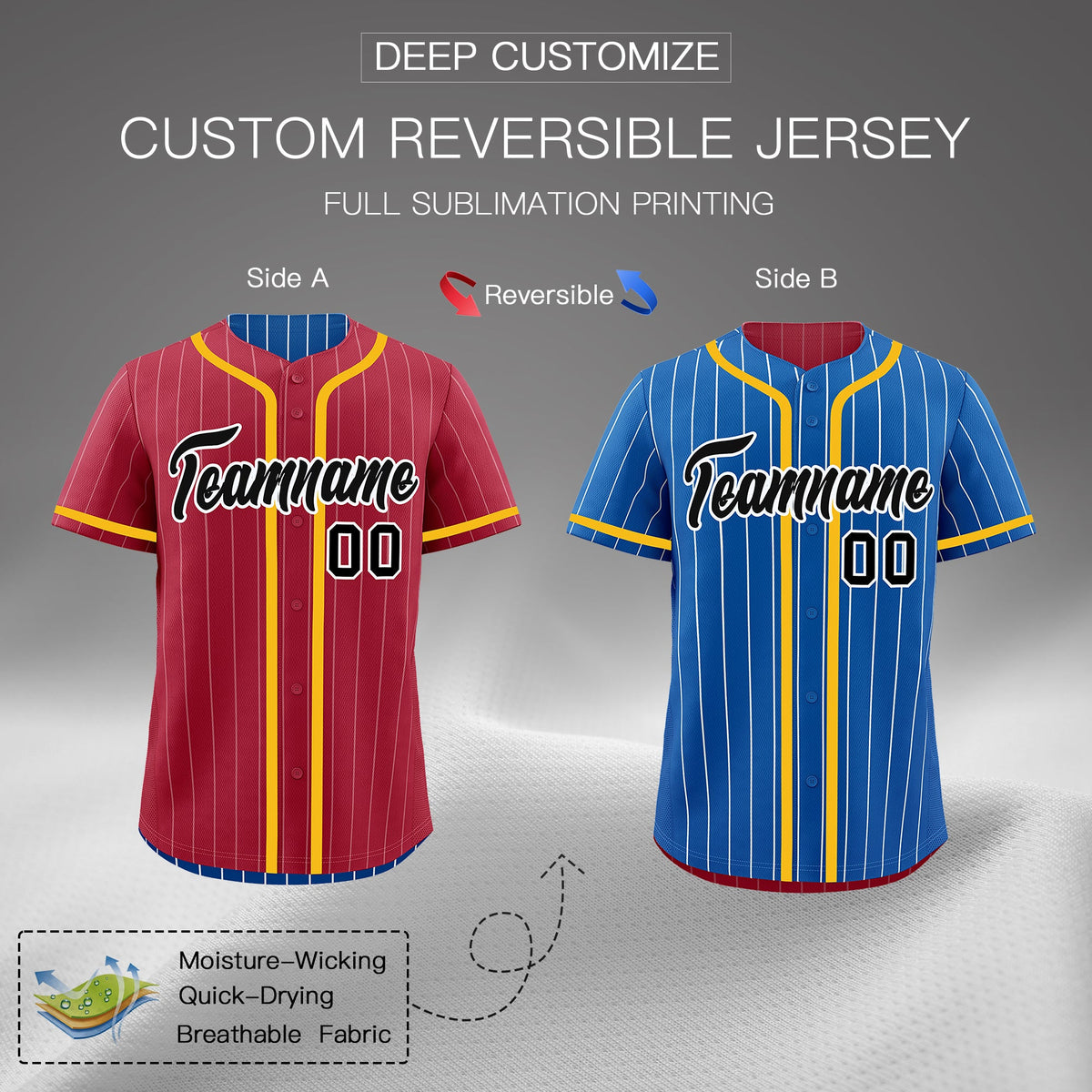 Custom Crimson Royal Reversible Stripe Fashion Breathable Baseball Jersey| KXKSHOP