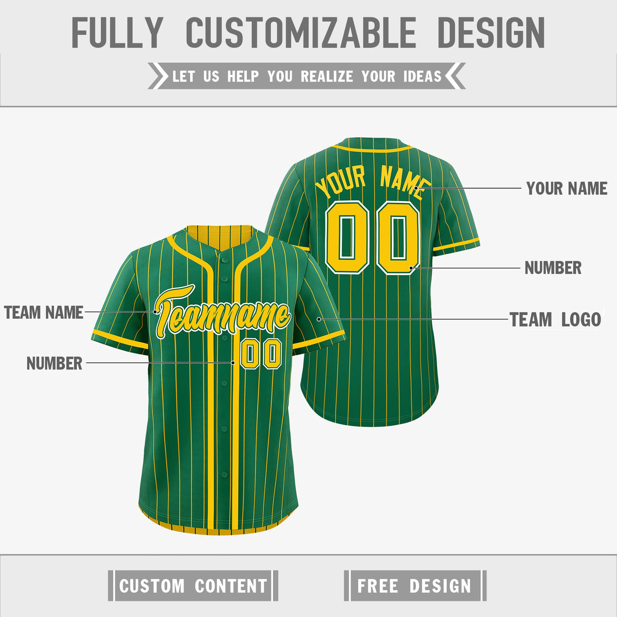 Custom Kelly Green Yellow Reversible Stripe Fashion Lightweight Baseball Jersey| KXKSHOP