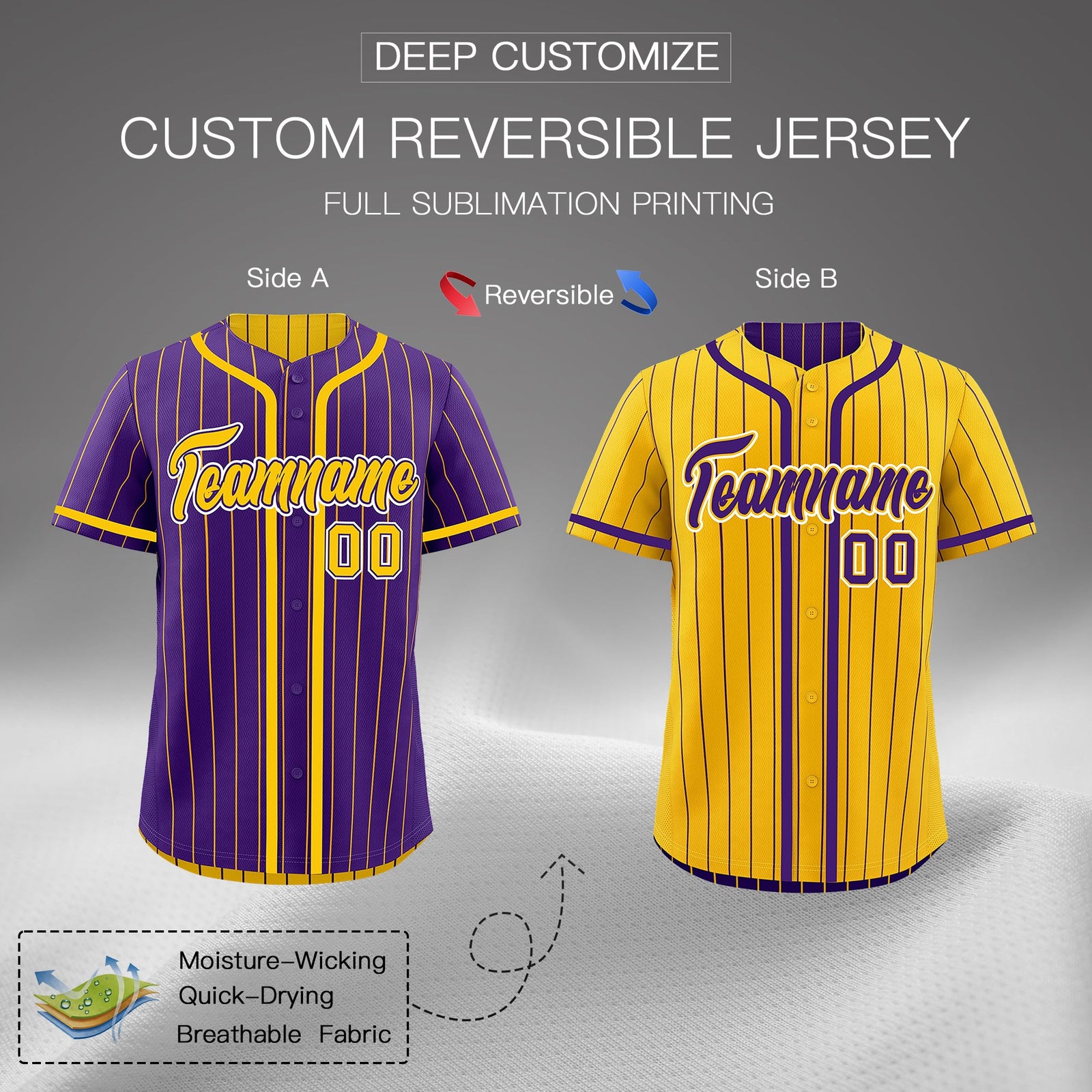 Custom Purple Yellow Reversible Stripe Fashion Lightweight Baseball Jersey| KXKSHOP