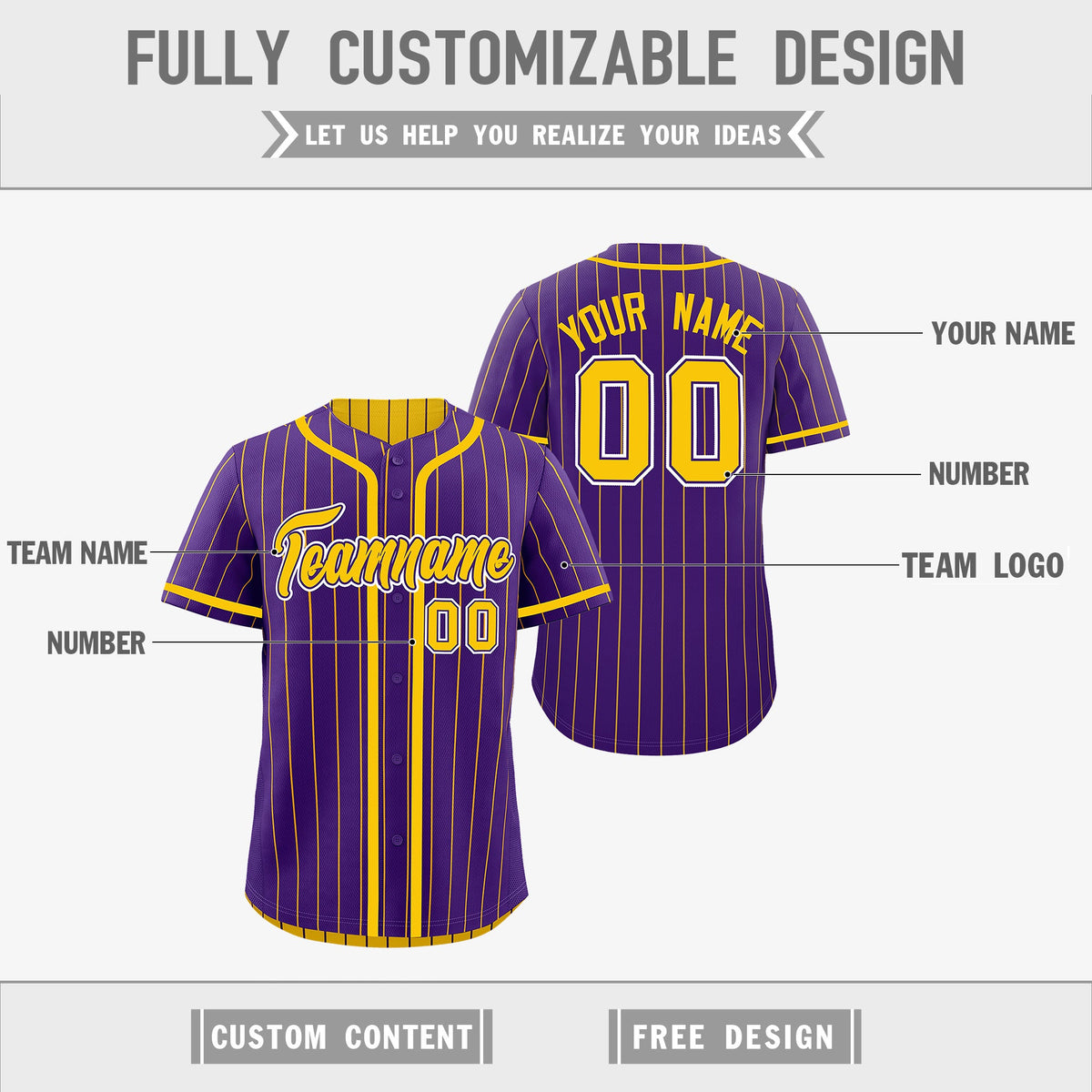 Custom Purple Yellow Reversible Stripe Fashion Lightweight Baseball Jersey| KXKSHOP