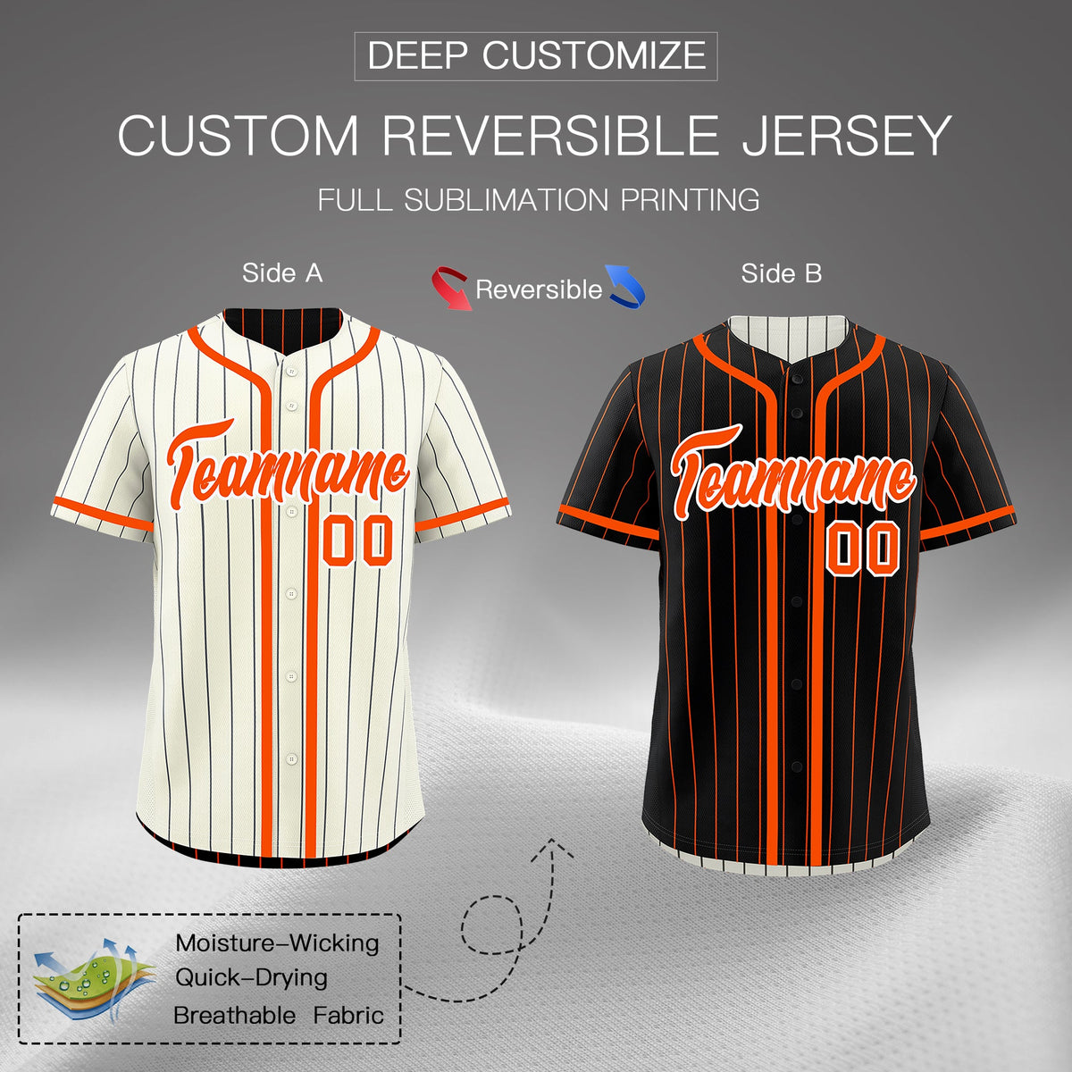 Custom Cream Black Orange Reversible Stripe Fashion Breathable Baseball Jersey| KXKSHOP
