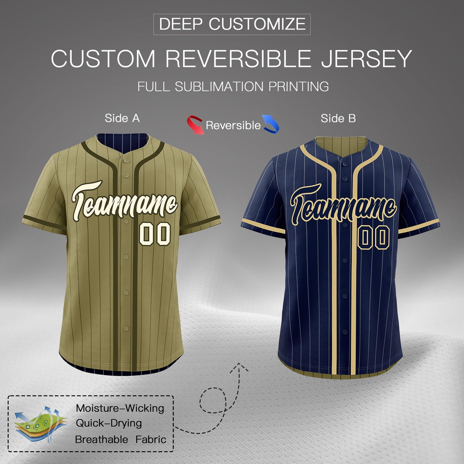 Custom Navy Olive Reversible Stripe Fashion Lightweight Baseball Jersey| KXKSHOP